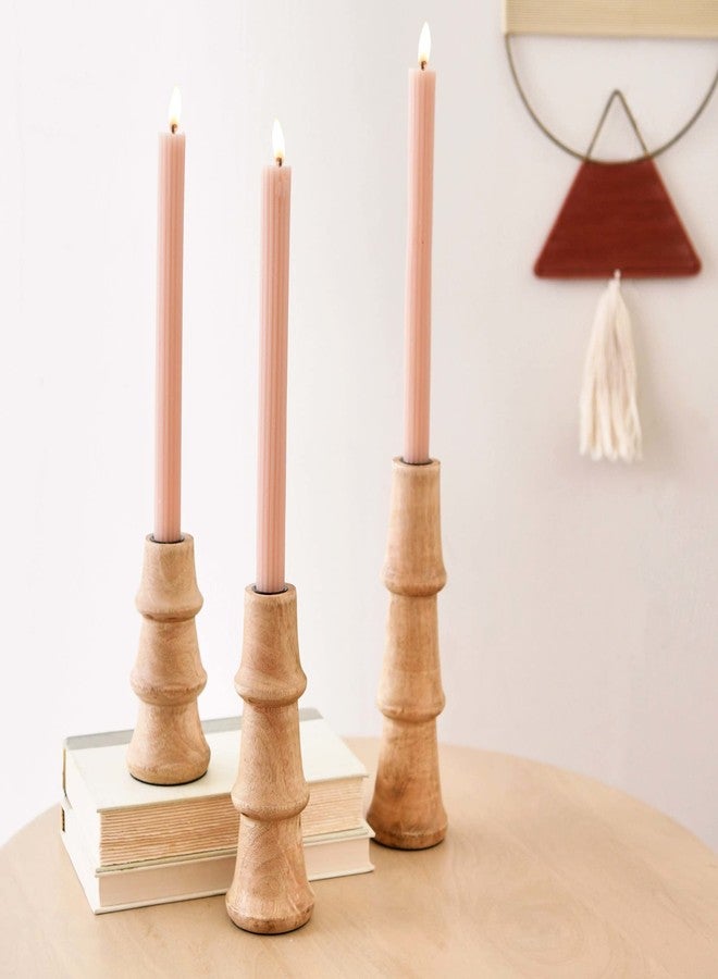 Main + Mesa Wooden Waves Taper Candle Holders, Set of 3 - Image 2